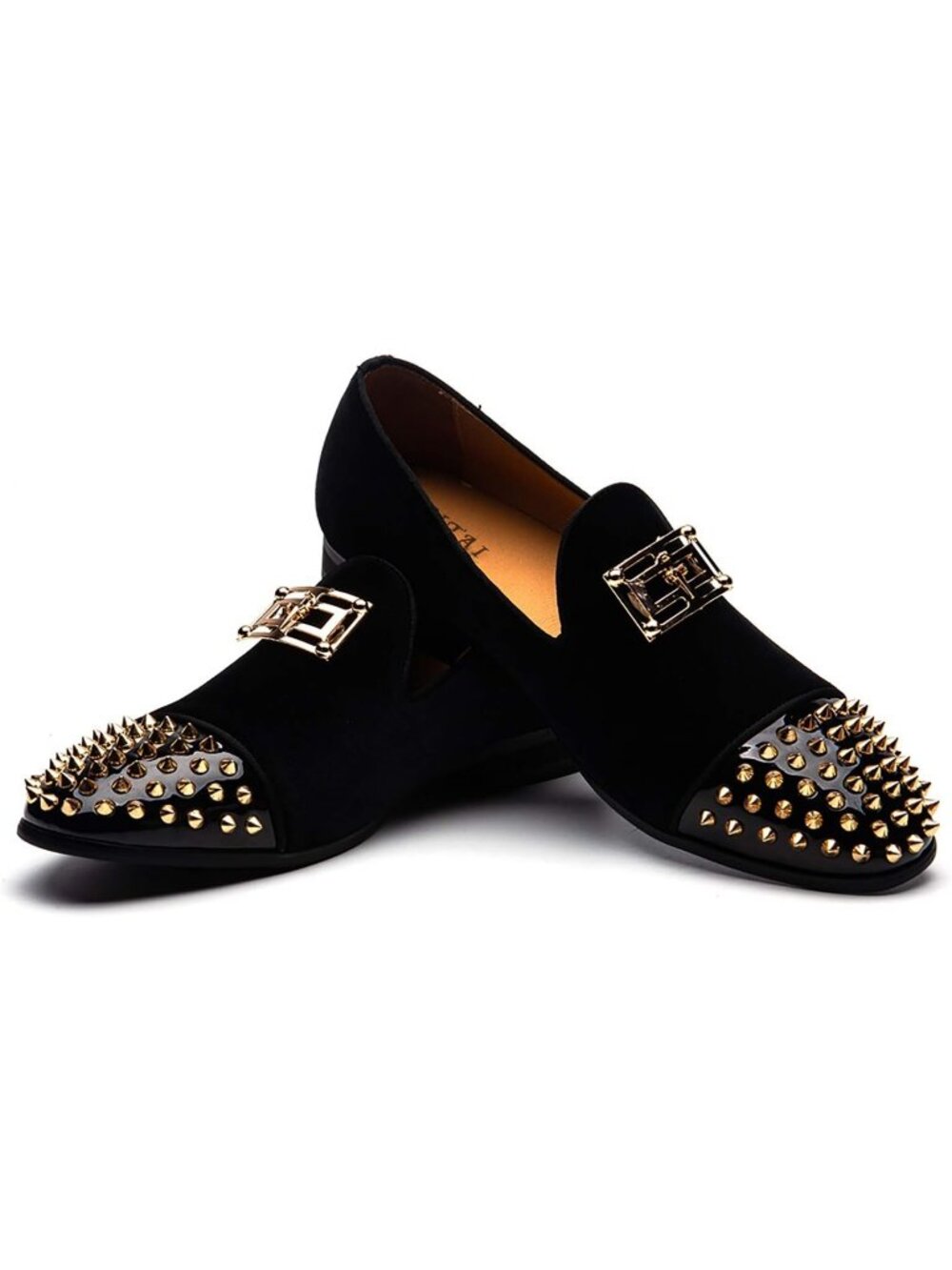 JITAI Men's Black03 Velvet Loafer Line Buckle Penny Slip On Leather Formal Shoes